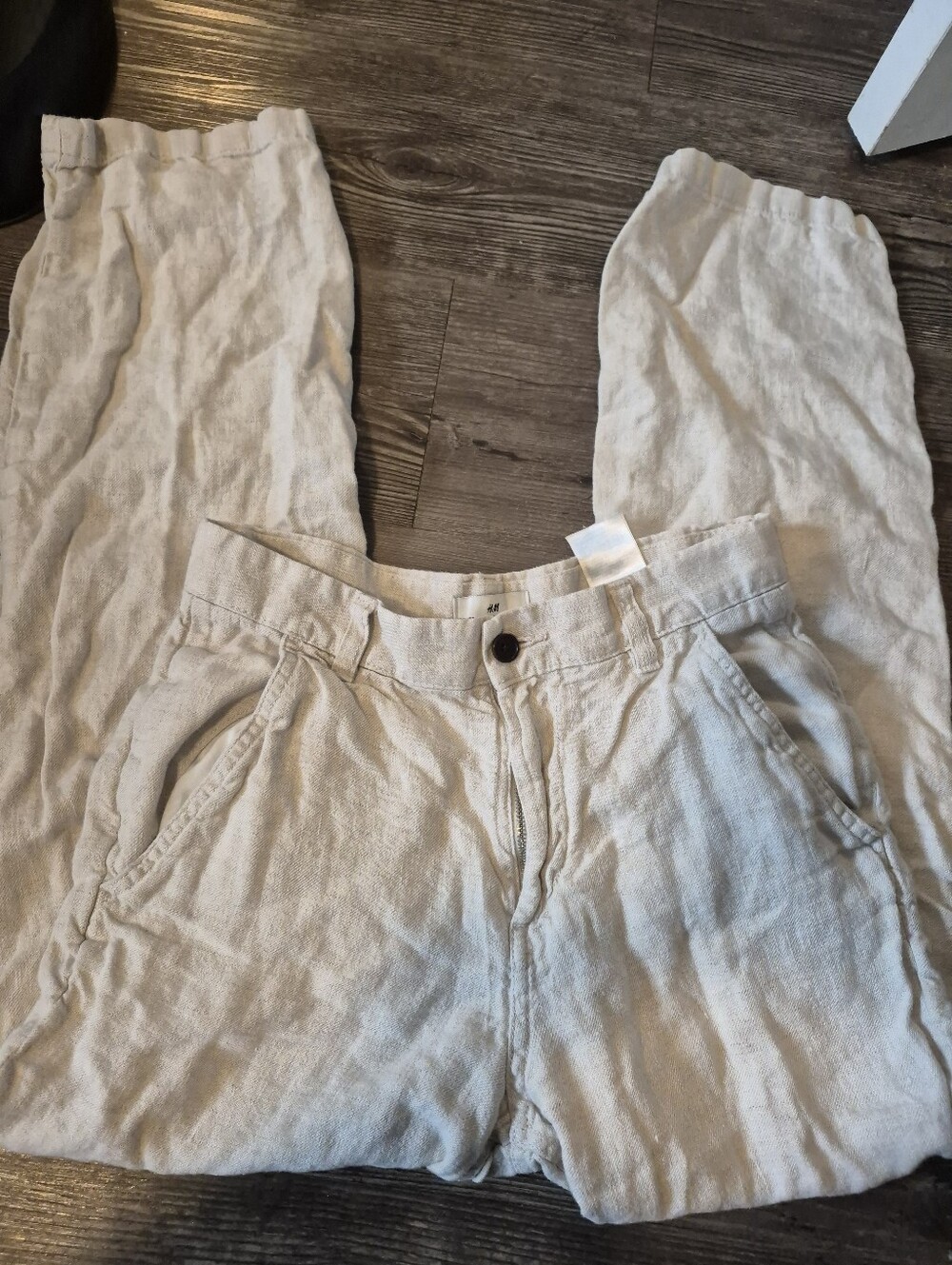 H&M 100% Linen  Pants in Natural Beige